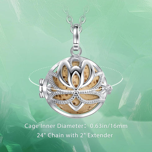 INFUSEU Essential Oil Necklace Lotus Flower Aromatherapy Pendant Scent Diffuser Anxiety Jewelry Spiritual Meditation