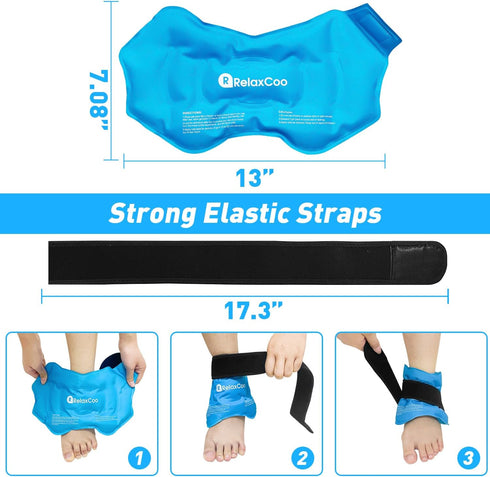 Ankle Ice Pack Wrap for Swelling, Reusable Gel Cold Compress for Foot Pain Relief, Achilles Tendonitis, Sprains