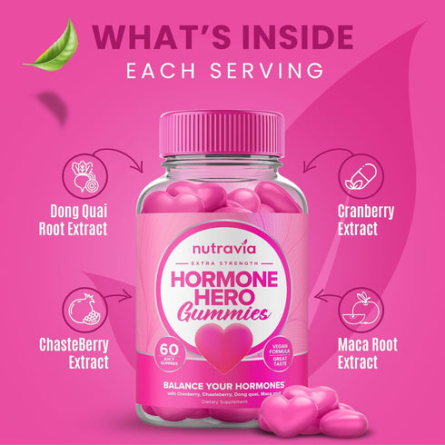 Nutravia Gummies Gummies (60 Gummies) Hormone Balance For Women + PMS Relief Supplement - Supports Mood Swings, Clear