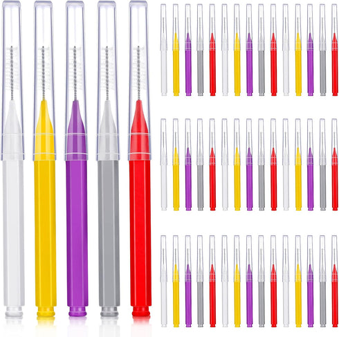 Patelai 50 Pieces Braces Brush for Cleaner - Interdental Brush Toothpick Dental Hygiene Flosser Tool (Red, Purple,