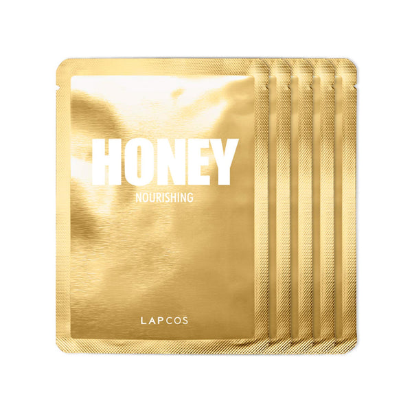 LAPCOS Honey Sheet Mask, Daily Face Mask with Antioxidants and Hyaluronic Acid to Hydrate and Tighten Dry Skin, 5-Pack