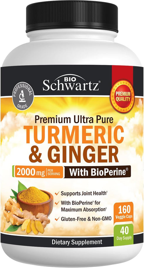 Turmeric Curcumin and Ginger 2000mg - 160 Capsules for Joint & Immune Support, Gluten-Free, Non-GMO