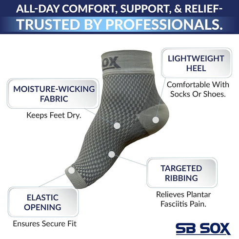SB SOX Plantar Fasciitis Relief Socks - Ankle Brace Compression Sleeve for Foot Pain, Swelling, Heel Spurs (Gray,