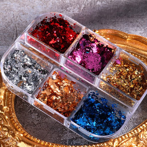 Holographic Nail Art Glitters, 6 Grids Nail Foil Flakes, Sparkly Aluminum Foil Flake Sequins for Nail Design