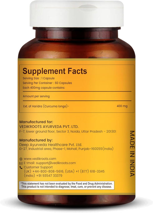 Curcumin Capsules - 60 Veg Capsules - Antioxidant Properties for Joint Comfort, Anti-Aging, Inflammation Relief