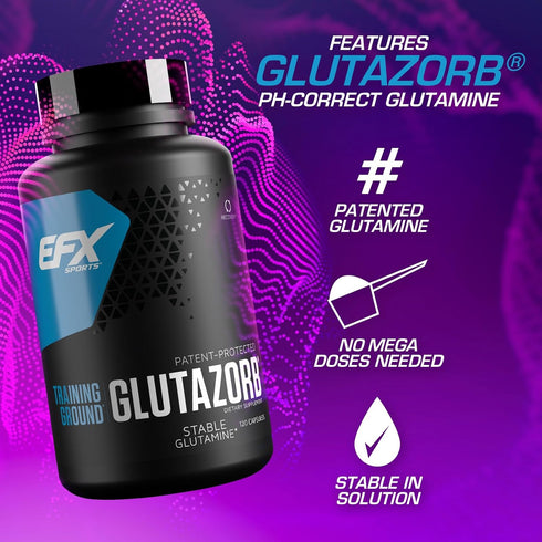 EFX Sports Training Ground Glutazorb Caps - pH Correct Glutamine Pill Supplement - 60 Servings, 120 Capsules