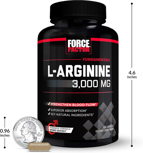 Force Factor L-Arginine Nitric Oxide Supplement with BioPerine 3000mg 150 Count (Pack of 2)