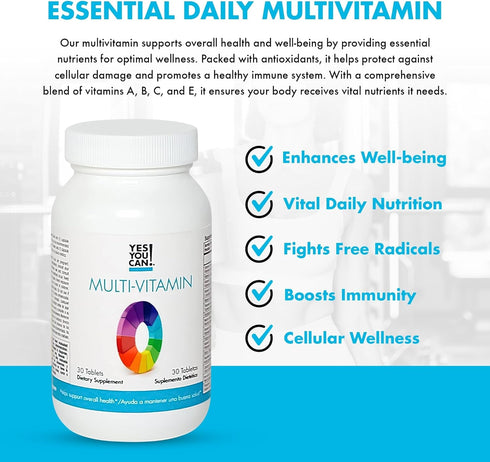 Yes You Can! Daily Multivitamins for Men and Women - Helps Assist Overall Health & Well-being, Contains Antioxidants, Rich in Vitamin A, B, C & E - Daily Vitamins - 30 Tablets - 1 Pack