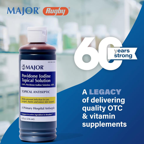 Major 10% Povidone-Iodine Liquid Topical Solution, USP, 8 Fl. Oz. for Cuts and Scrapes