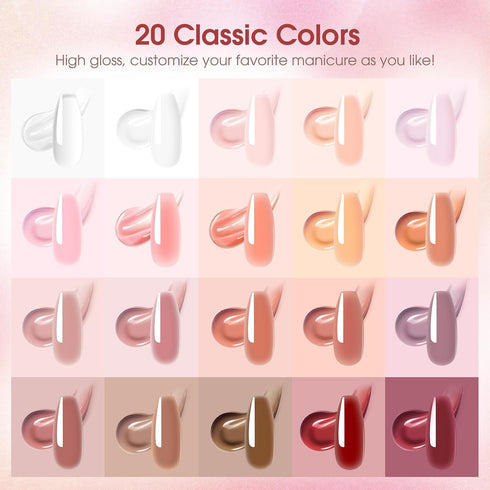 ROSALIND Poly Nail Gel Kit - 20 Colors + 76 Nail Art Accessories | Clear Nude Poly Nails Gel Kit Starter with Mini UV