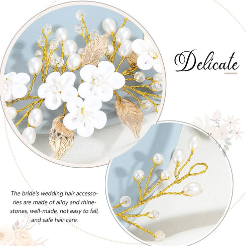 Unicra Silver Bride Wedding Hair Vine, Flower Bridal Hair Piece, Pearl Hair Accessories for Women & Girls (Gold)
