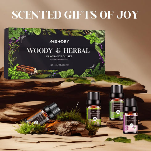 Set 14 (5ml) Woody & Herbal Essential Oils - TOP Fragrance Oil for Diffusers, Aromatherapy, Candle Making - Sandalwood