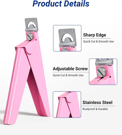 AIRSEE Professional Acrylic Nail Clipper, Sharp Rustproof Nail Trimmer for Artificial Nail Manicure Pedicure (Pink,