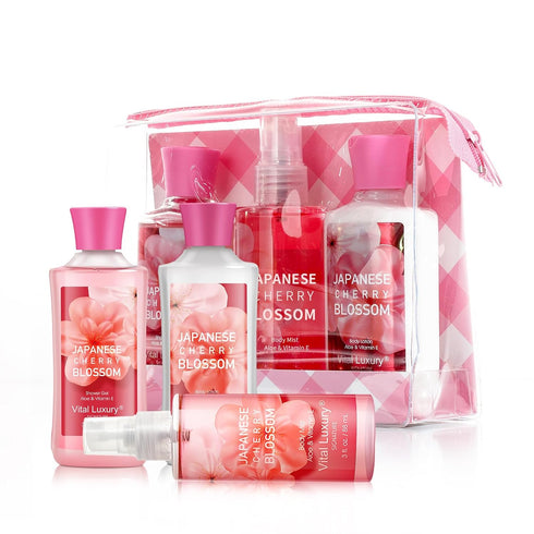 Bath and Body Gift Set for Women & Girls, 3PCS Japanese Cherry Blossom Spa Set - Shower Gel, Body Lotion, Body Mist