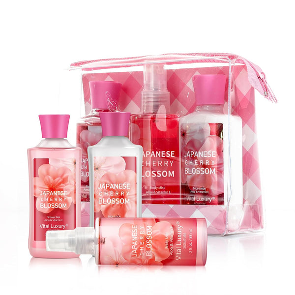 Bath and Body Gift Set for Women & Girls, 3PCS Japanese Cherry Blossom Spa Set - Shower Gel, Body Lotion, Body Mist