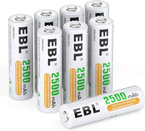 EBL AA Rechargeable Batteries, 1.2V 2500mAh High Performance Pre-charged, 8 Pack