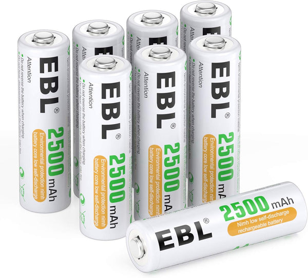 EBL AA Rechargeable Batteries, 1.2V 2500mAh High Performance Pre-charged, 8 Pack