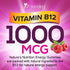 Energy Gummies Vitamin B12, Green Tea & Natural Caffeine, 1000 mcg Daily Energy, Raspberry Flavor, 60 Gummies