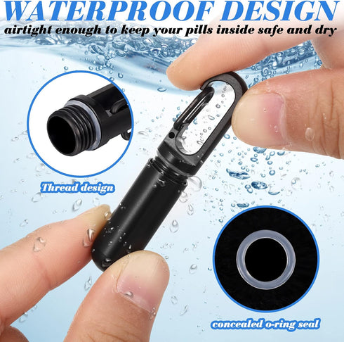 2 Pcs Keychain Pill Holder: Waterproof Small Pocket Metal Mini Travel Pill Case Organizer for Outdoor Travel Camping,