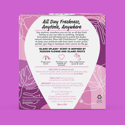 Summer's 12 Eve Feminine Wipes, Island Splash, Individually Wrapped Vaginal Wipes, Feminine Care to Help Remove Vaginal