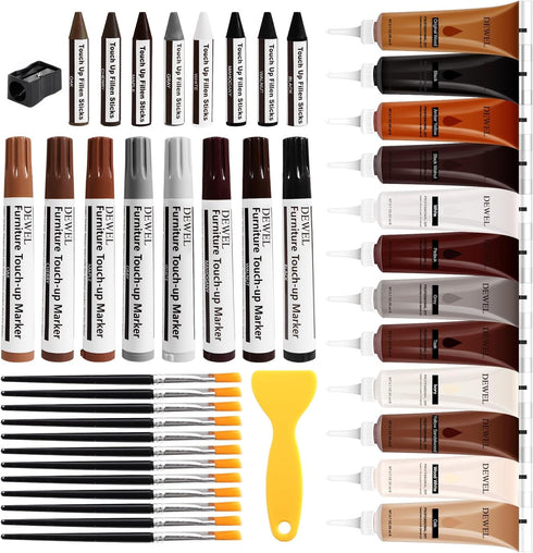 DEWEL Wood Filler Wax Pen, Wood Floor Scratch Remover, Touch Up Paint Markers, 42 Set for Furniture Repair