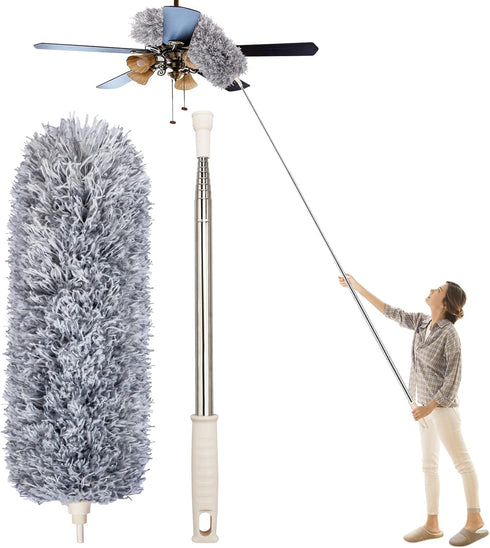Newliton Microfiber Feather Duster for Cleaning High Ceiling Fans - 30'' to 100'' Telescoping Extension Pole Duster