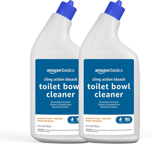 Amazon Basics Toilet Bowl Cleaner Cling Action Formula with Bleach, Fresh Scent, 24 Fl Oz, 2 Pack