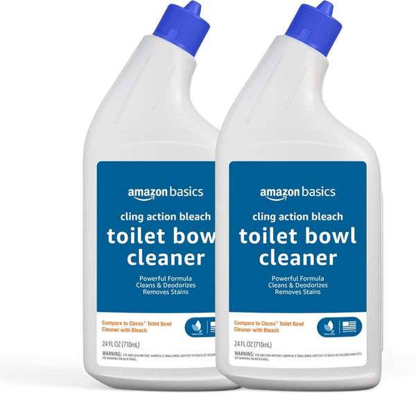 Amazon Basics Toilet Bowl Cleaner Cling Action Formula with Bleach, Fresh Scent, 24 Fl Oz, 2 Pack