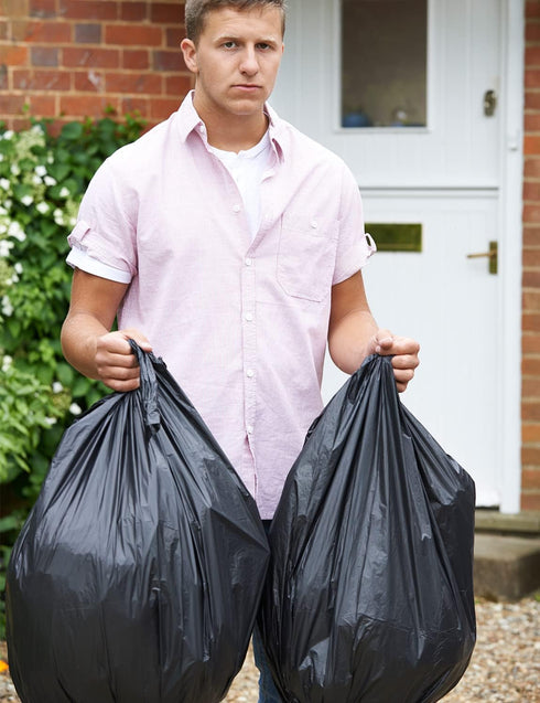 30 Gallon Trash Bag, 10 Count Big Garbage Bags, Unscented, No Flaps/Ties, 2.63Mil Thickness, Black