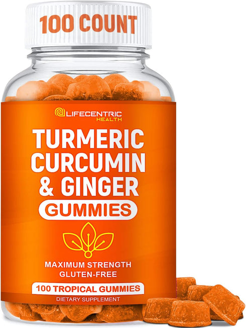 Turmeric Gummies for Adults and Kids - Max Strength Turmeric and Ginger Supplement, Vegan Organic Natural for Overall