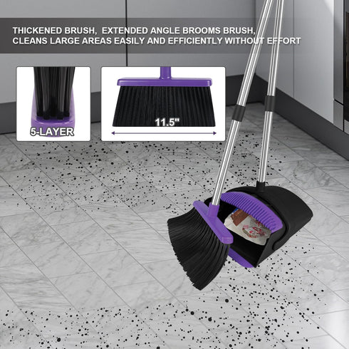 Set, 51" Set Set Broom with Dustpan Combo Household Dustpans and Broom, Standing Dust Pan for Home, Purple Cleaning
