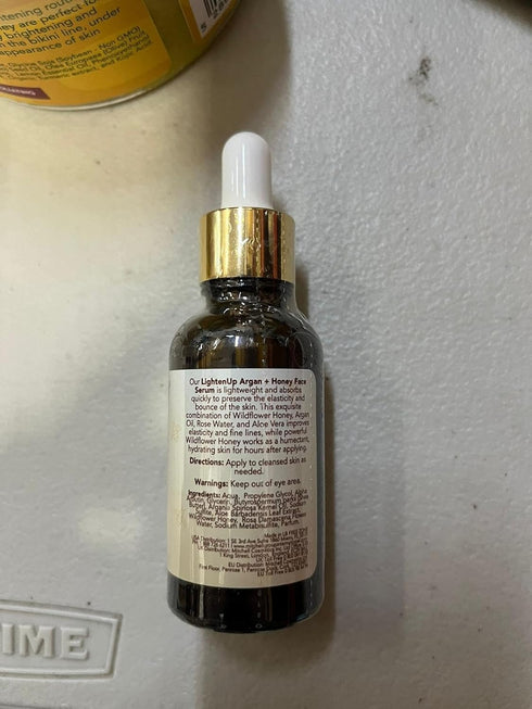 LightenUp Honey Skin Brightening Serum 1 fl oz / 30ml - Anti Aging Serum to Fade Dark Spots with Argan Oil, Aloe Vera