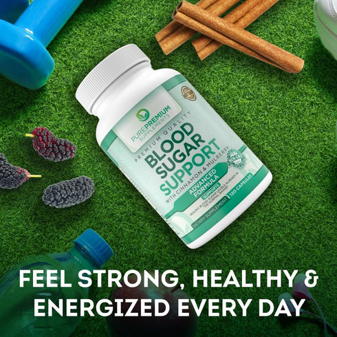 PurePremium Blood Sugar Support Supplement - Cinnamon Capsules with Bitter Melon, Mulberry, Zinc, Biotin, Vitamin C,
