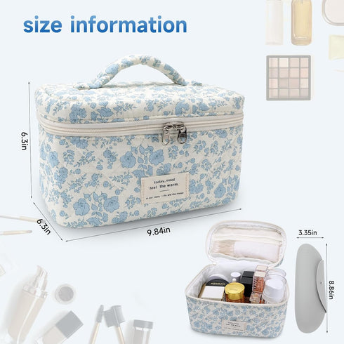 Travel Makeup Bag, Large Cosmetic Toiletry Bag Organizer with Handle, Soft Makeup Brush Holder for Women and Girls