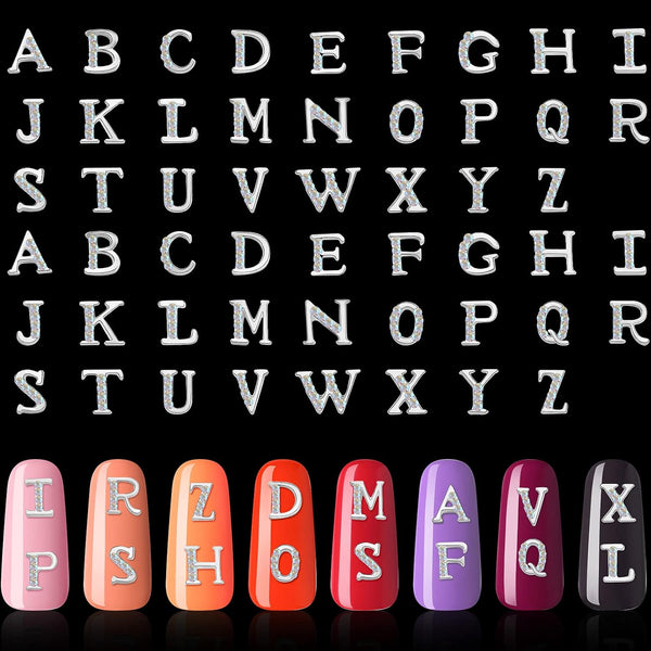 Maitys 104 Pieces Letter Nail Studs 3D Capital Charms and Rhinestone Nail Decals for Women DIY Art
