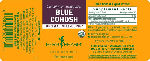 Herb Pharm Certified Organic Blue Cohosh Liquid Extract, 1 Ounce