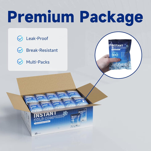 Packs, 25 Pack 4.4" 6"Disposable Packs Instant Ice Cold x Ice for Injuries, Pain Relief, No Freeze Needed Cold Compress