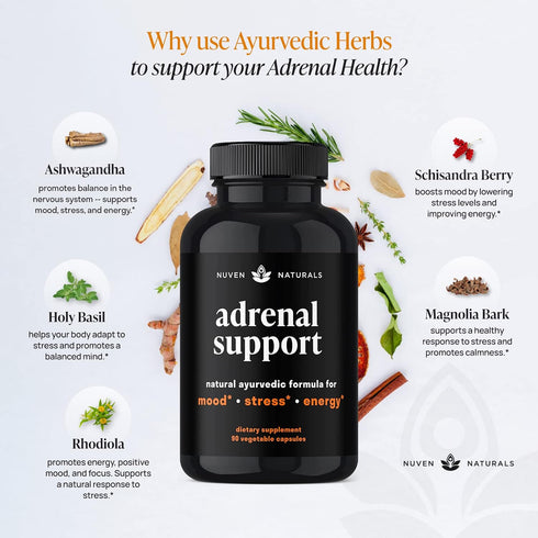 Adrenal Support - Cortisol Manager & Supplements with Ashwagandha Extract, 60 Capsules