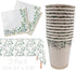 Set 24 Oojami Floral Party Supplies for Eucalyptus Greenery Plates, Cups, Napkins, Straws & Table Covers, Disposable