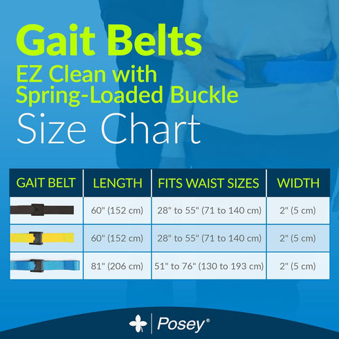 Posey 6546 Premium EZ Clean Gait Belt with Spring-Loaded Buckle, Black, 60” for Home Care
