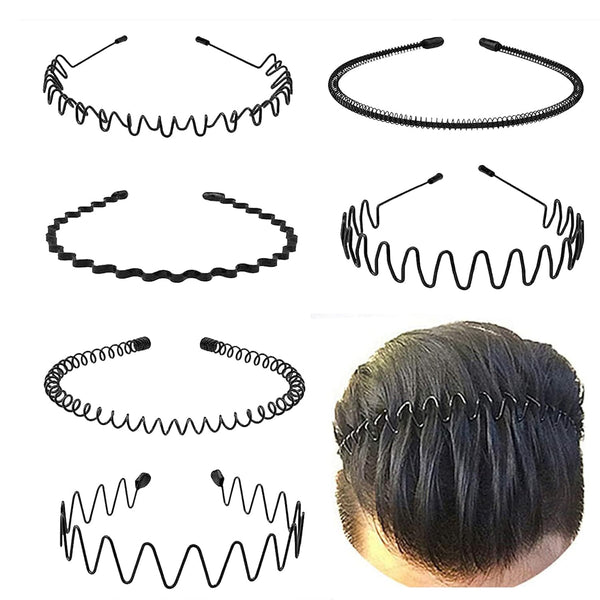 Metal Headbands for Men and Women, Unisex Wavy Headbands, Outdoor Sports Simple Elastic Non-Slip Hair Accessories (6