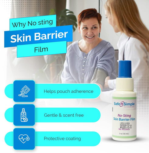 Safe n' Simple Skin Barrier Wipe with Alcohol - 50 Individually Packaged Wipes 2"x2" - Ostomy Sterile Skin Prep Pads
