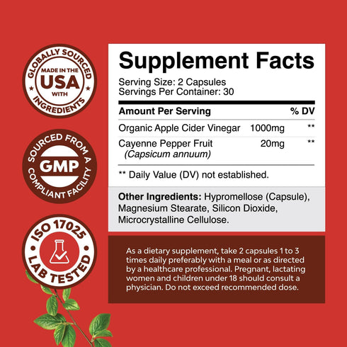 Slimming 60 Count Cleansing Apple Cider Vinegar Capsules - ACV Cleanse and Detox Pills for Gut and Digestive Health