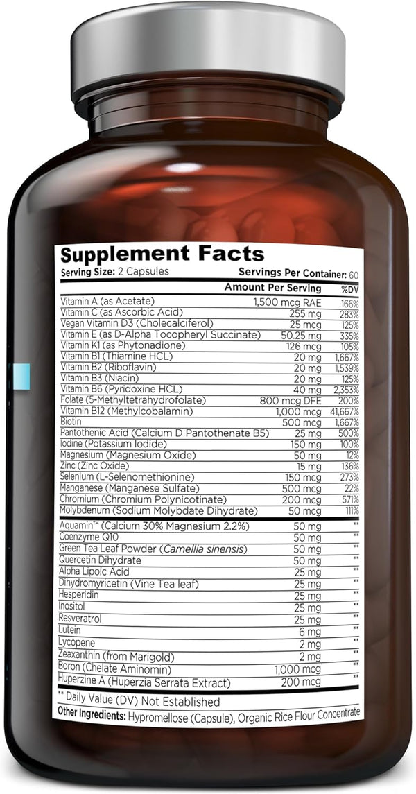 OmniBiotics Ultimate Daily Multivitamin for Women & Men, 120 Vegan Capsules with 34 Essential Ingredients