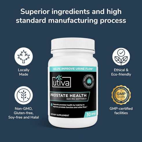 Utiva Prostate Health Supplement for Men - Natural Formula for Prostate Function, Urine Flow - 30 Softgels