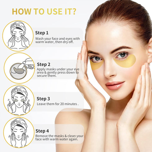 Under Eye Patches, 60 Pcs 24K Gold Eye Mask for Puffy Eyes & Dark Circles, Collagen & Hyaluronic Acid