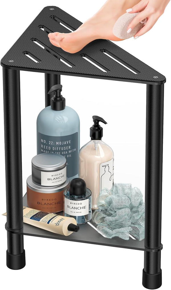 LarFaFa Stainless Steel Black Shower Stool for Inside Shower, 15.4'' H Shower Foot