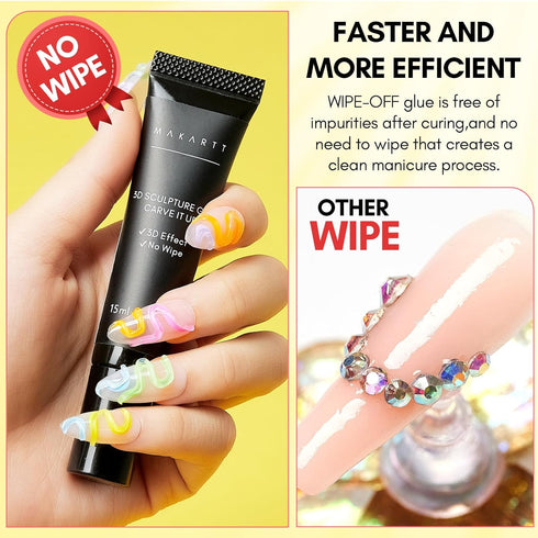Makartt 3D Gel Nail Art Sculpting Gel - 15g No Wipe Clear Nail Glue for DIY Nail Designs