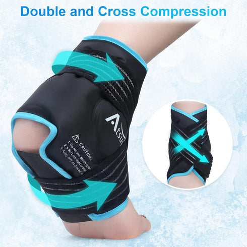 Atsuwell Ankle Ice Pack Wrap, Reusable Gel for Foot Ankle Heel, Cold Compress Therapy for Soothing Pain and Injuries