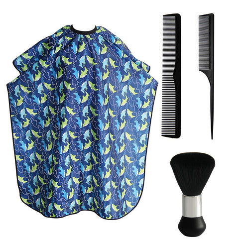 Kids Haircut Cape and Neck Duster Brush Set, Professional Barber Hairbrush and Dolphin Hairdresser Apron, 47x39 inch